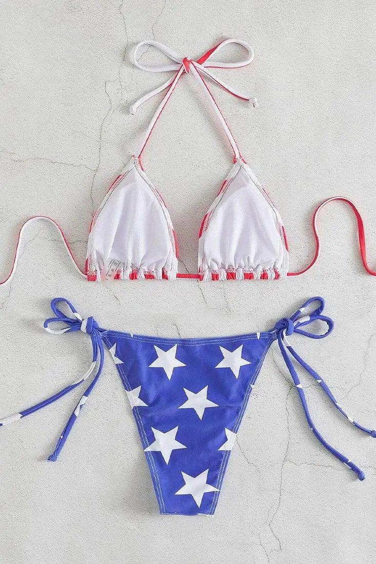 Flag Print Patriotic Triangle Cheeky 2Pc Sexy Swimsuit Bikini