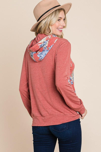 Floral Printed Contrast Hoodie With Relaxed Fit And Cuff Detail - AMIClubwear