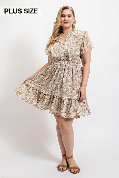 Floral Printed Ruffle Detail Dress With Elastic Waist - AMIClubwear