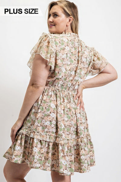 Floral Printed Ruffle Detail Dress With Elastic Waist - AMIClubwear