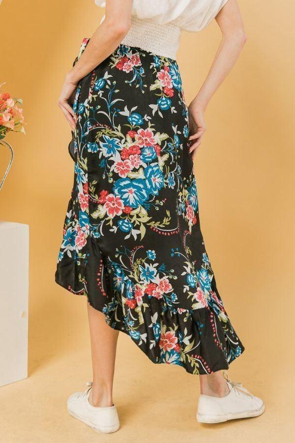 Floral Ruffle Skirt With Trim High Low. - AMIClubwear