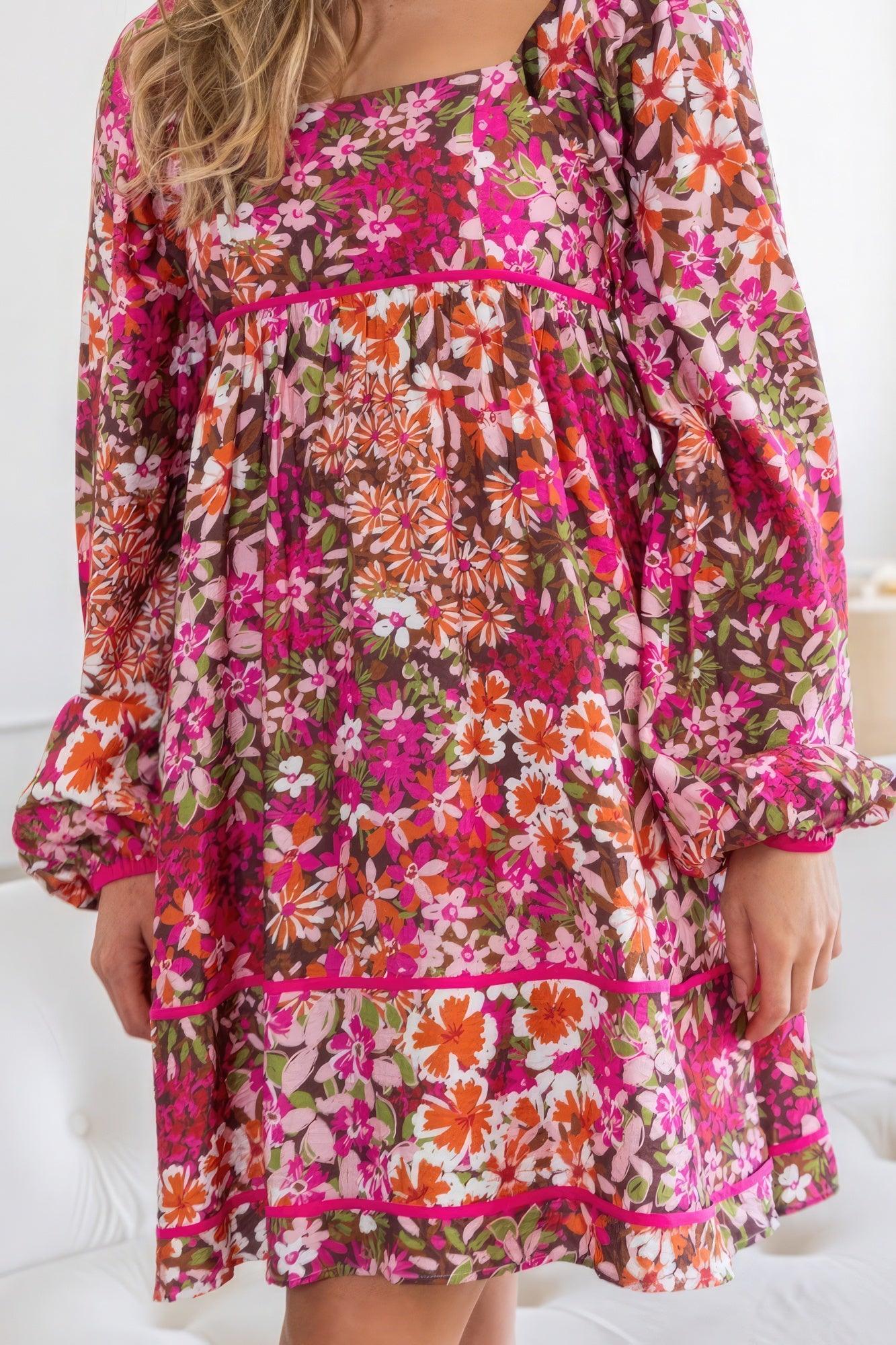 Floral Square Neckline Mini Dress - AMIClubwear
