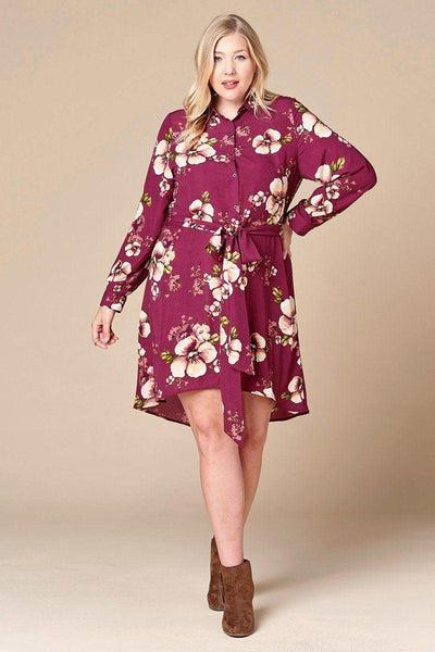 Floral Woven Button-down Collared Shirt Dress - AMIClubwear