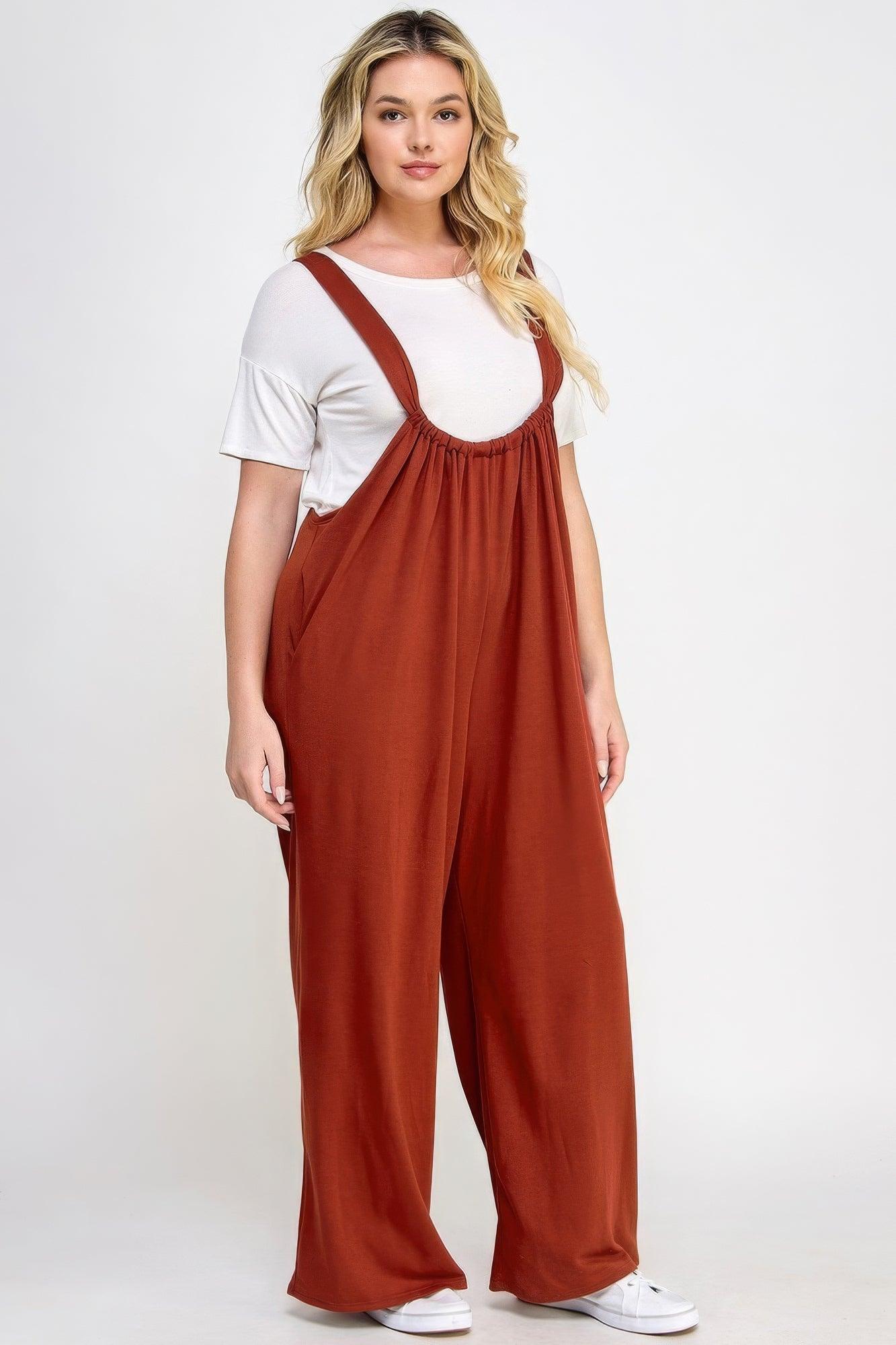 French Terry Wide Leg Jumpsuit Overalls - AMIClubwear