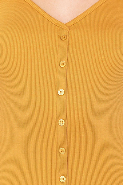 Fron Button Slit Rib Cami Midi Dress - AMIClubwear
