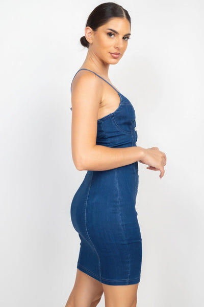 Front Button Cami Denim Dress - AMIClubwear