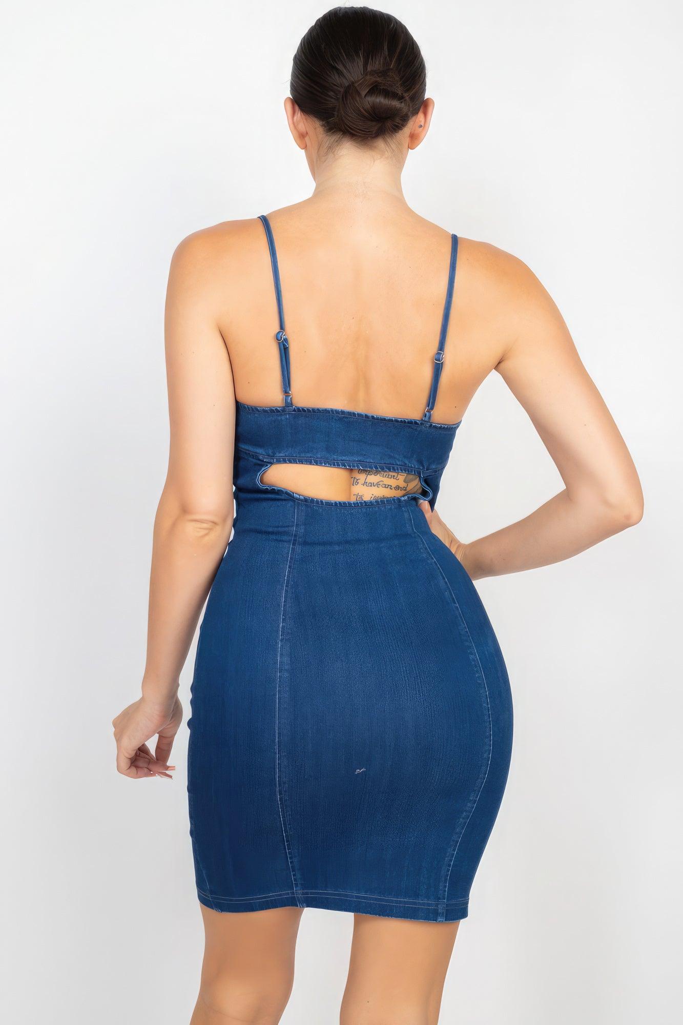 Front Button Cami Denim Dress - AMIClubwear