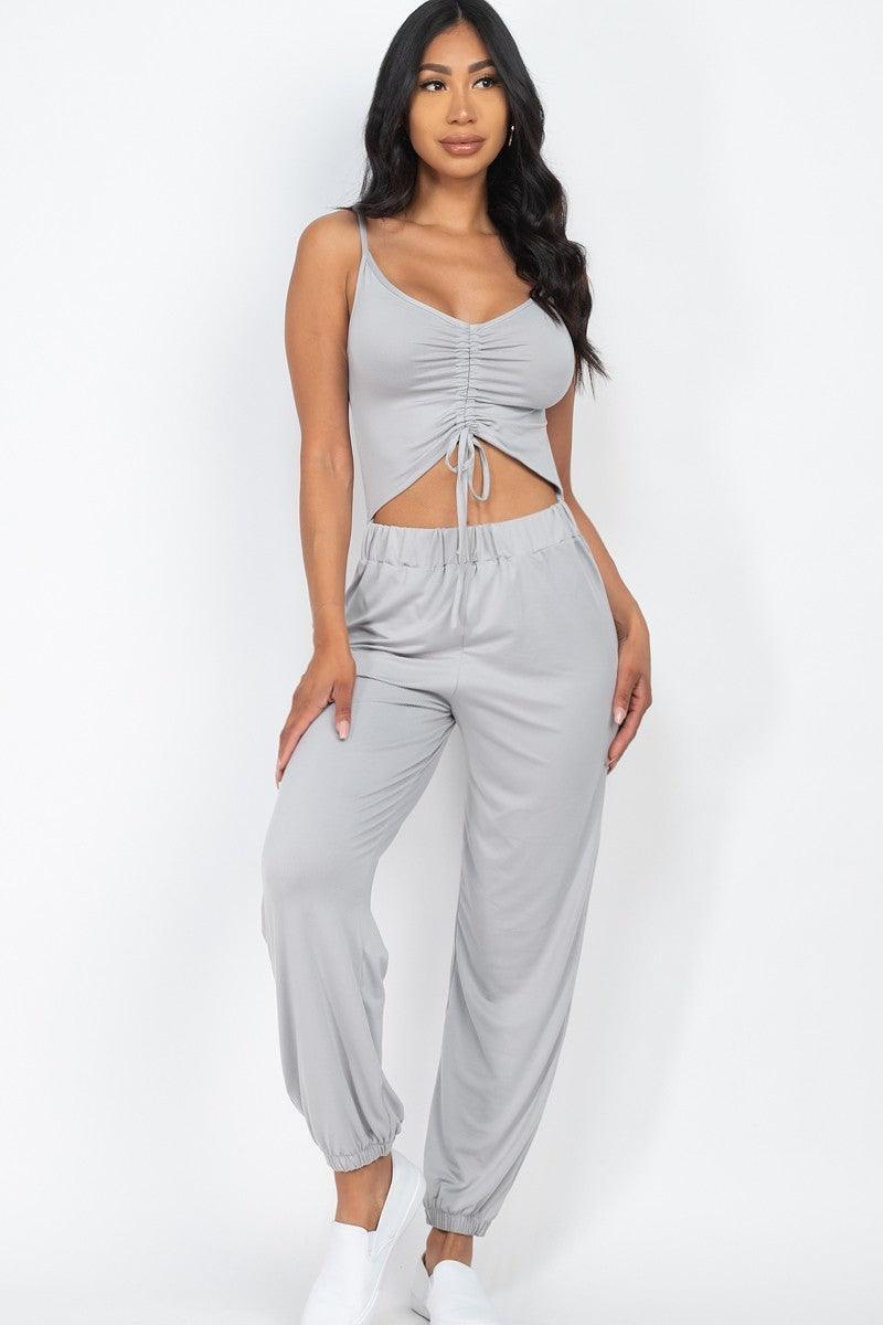 Front Ruched With Adjustable String Cami Casual/summer Jumpsuit - AMIClubwear