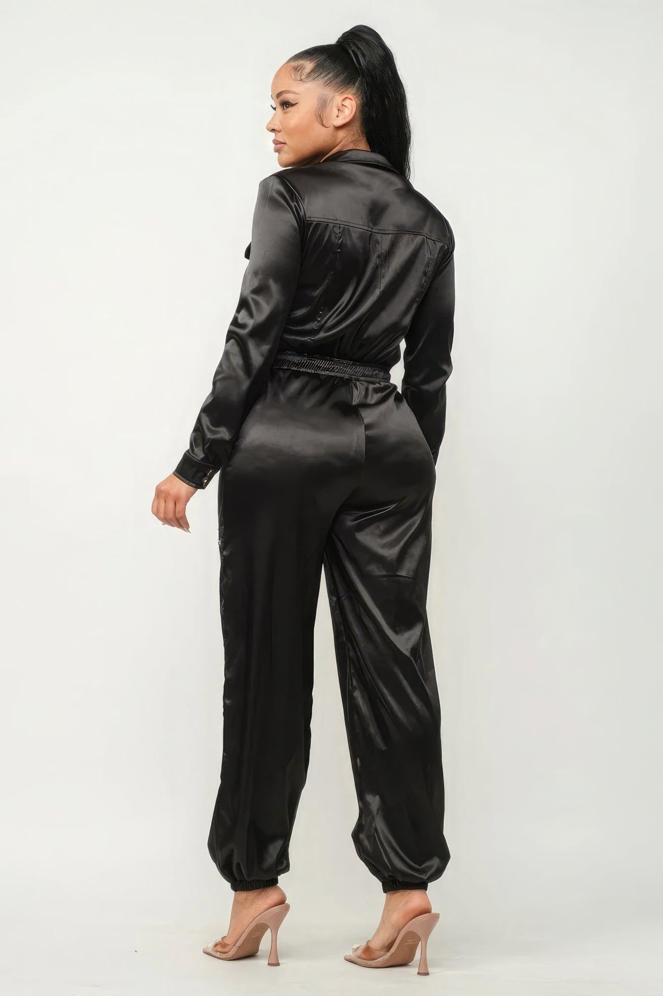 Front Zipper Pockets Top And Pants Jumpsuit - AMIClubwear