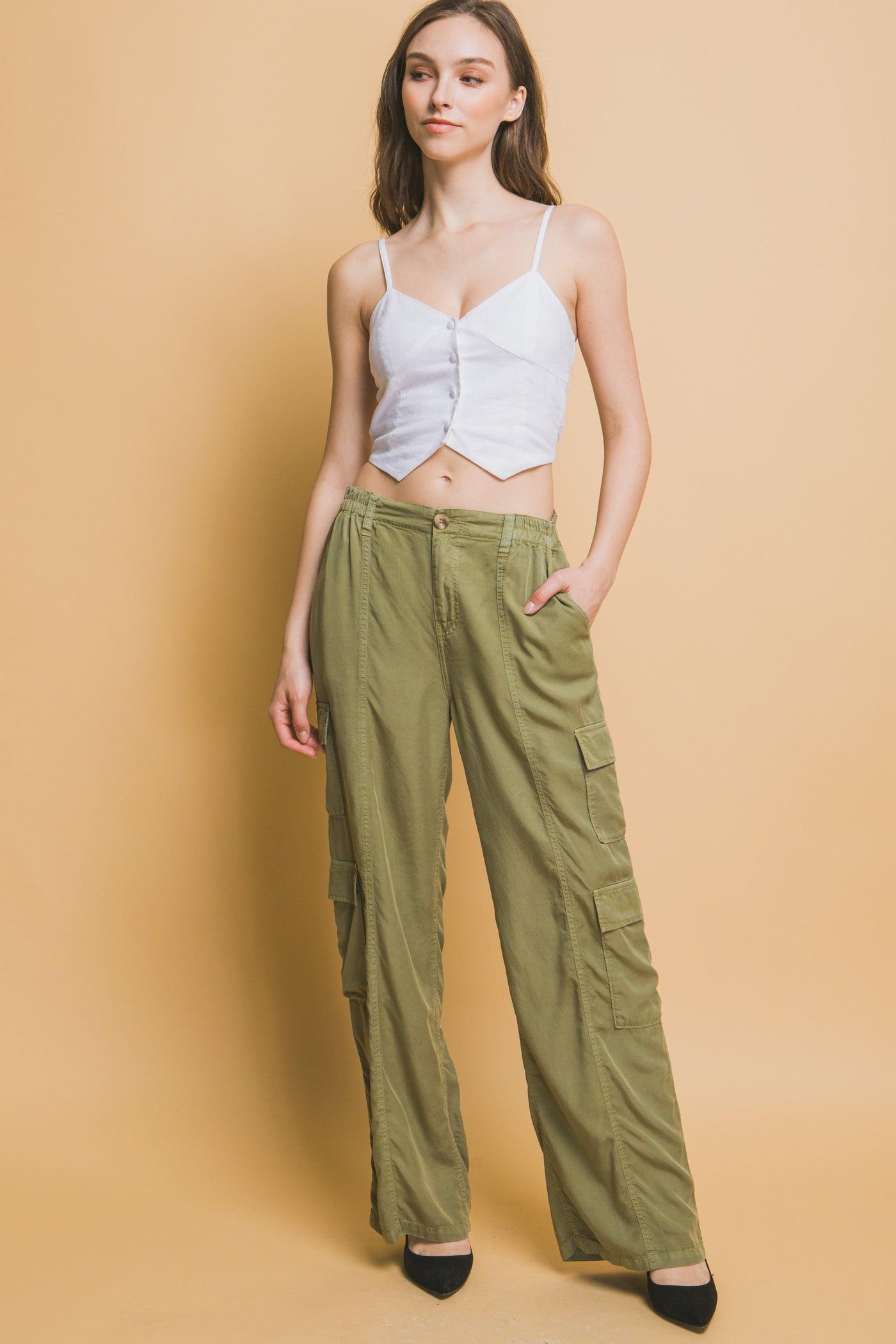 Full-length Tencel Pants With Cargo Pockets - AMIClubwear