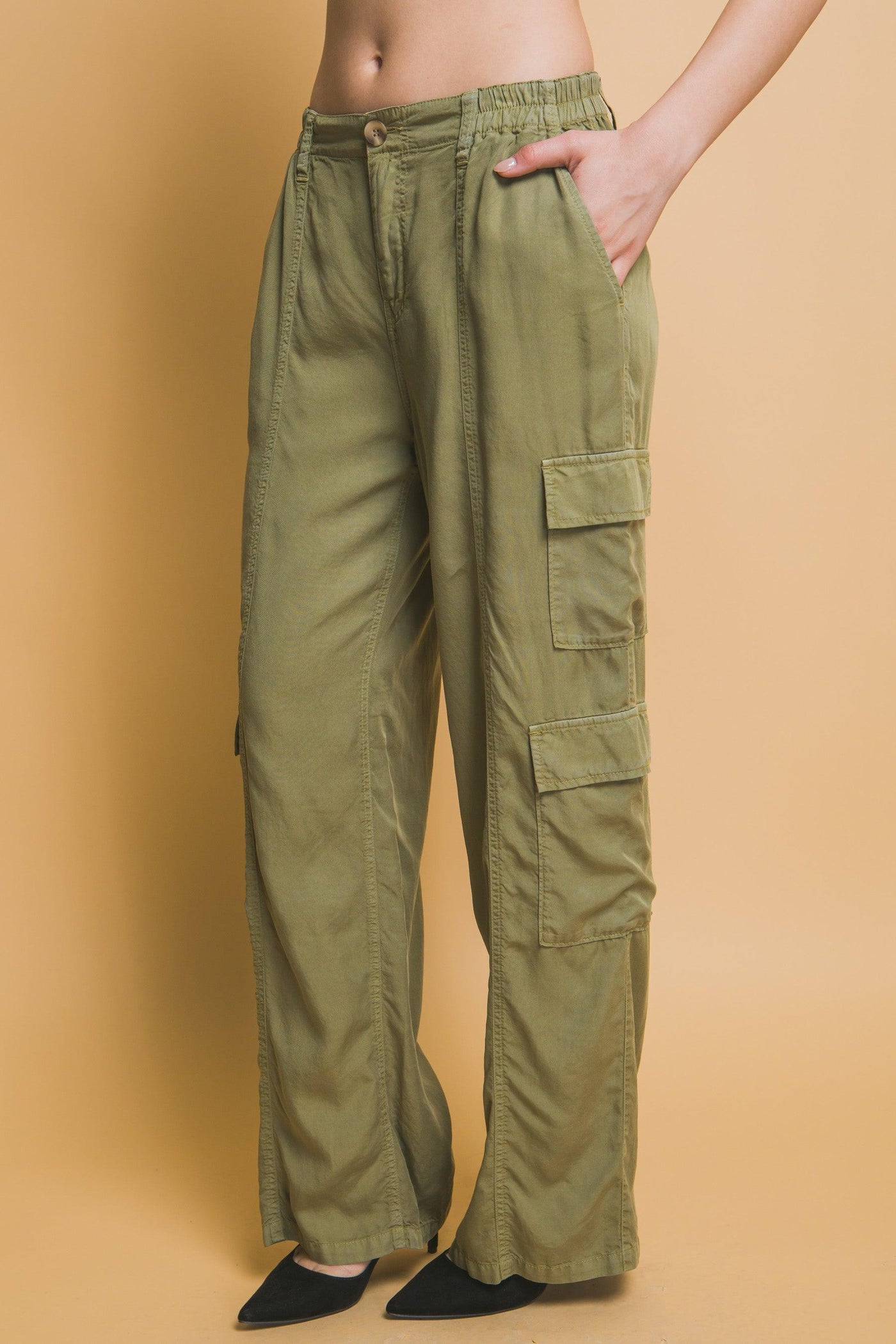 Full-length Tencel Pants With Cargo Pockets - AMIClubwear