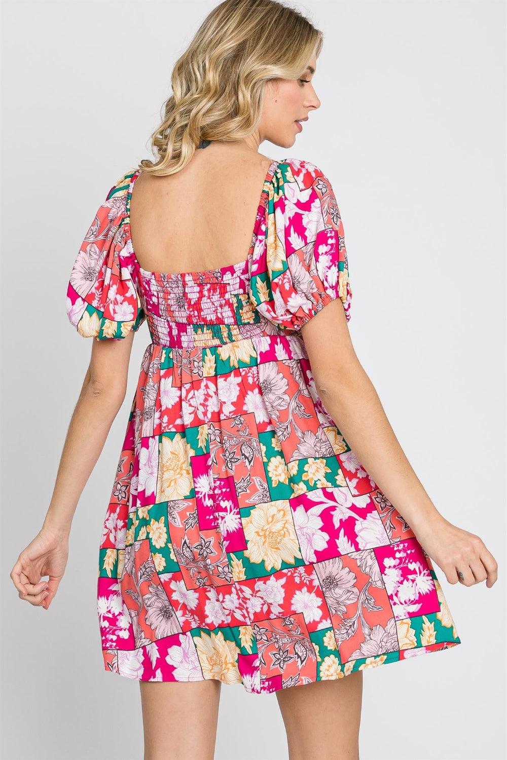 GeeGee Floral Ruff Sleeve Mini Dress - AMIClubwear