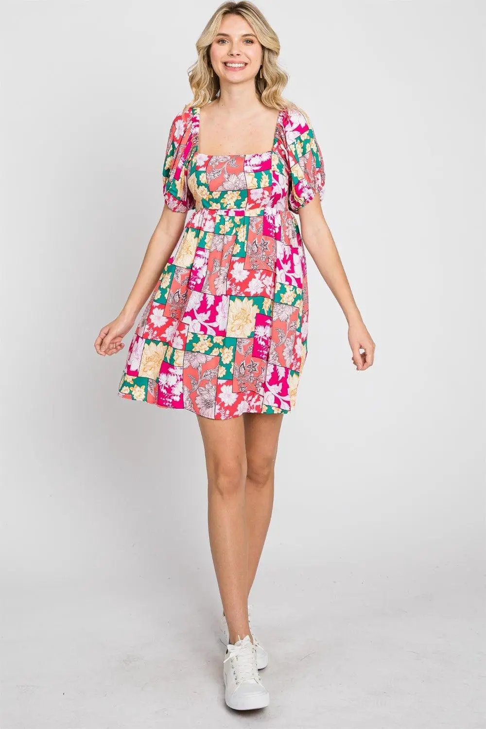 GeeGee Floral Ruff Sleeve Mini Dress