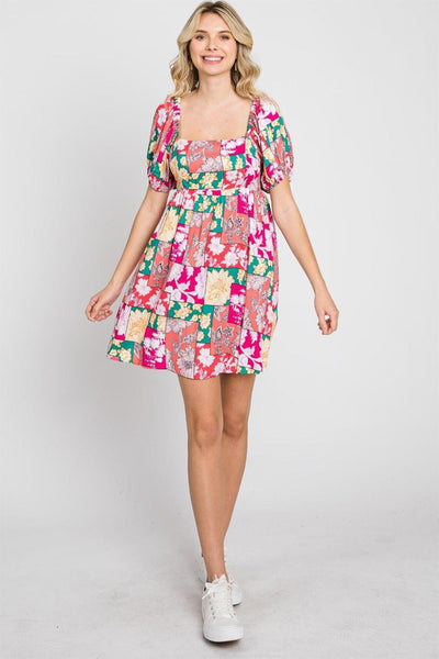 GeeGee Floral Ruff Sleeve Mini Dress - AMIClubwear