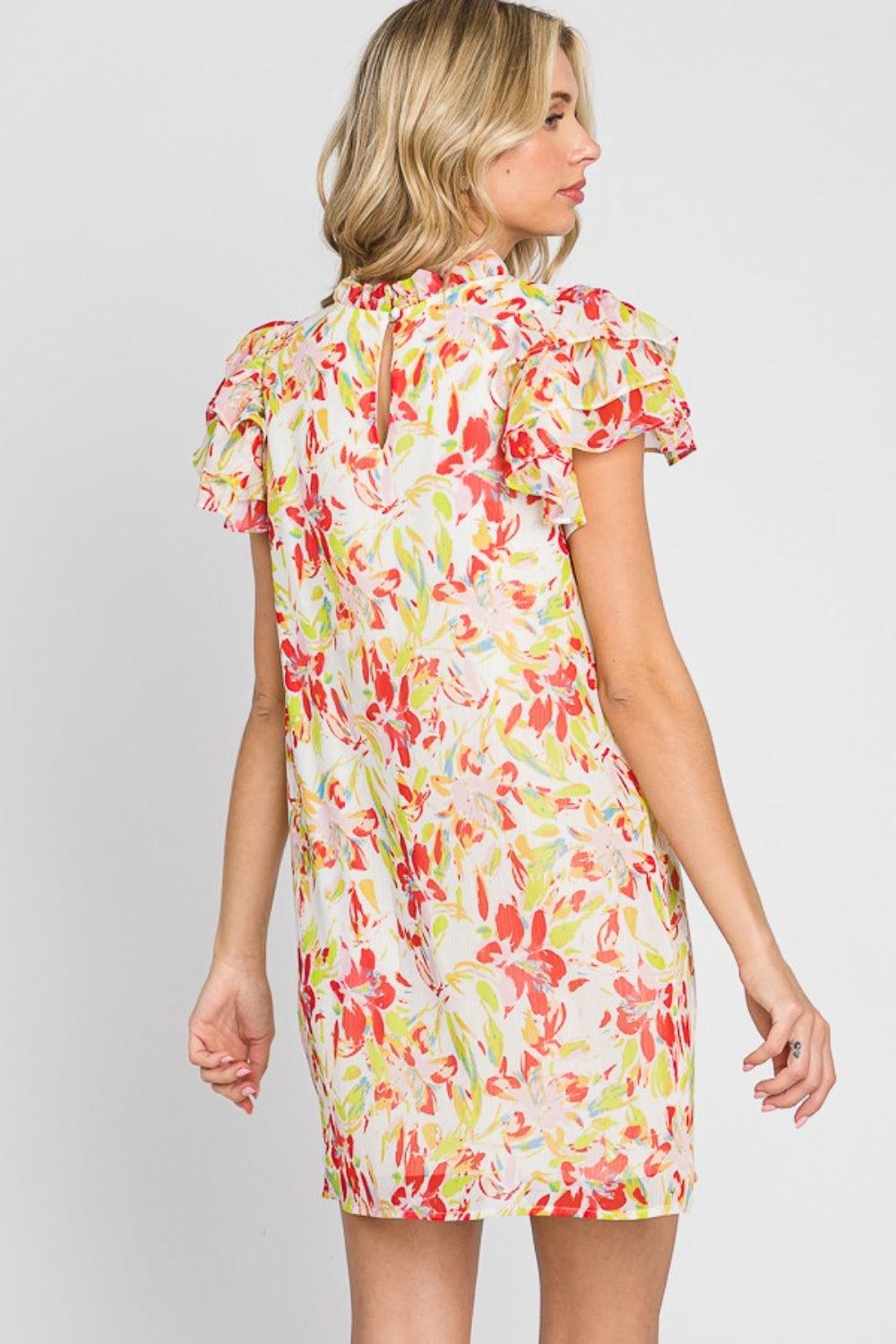 GeeGee Floral Short Sleeve Mini Dress - AMIClubwear