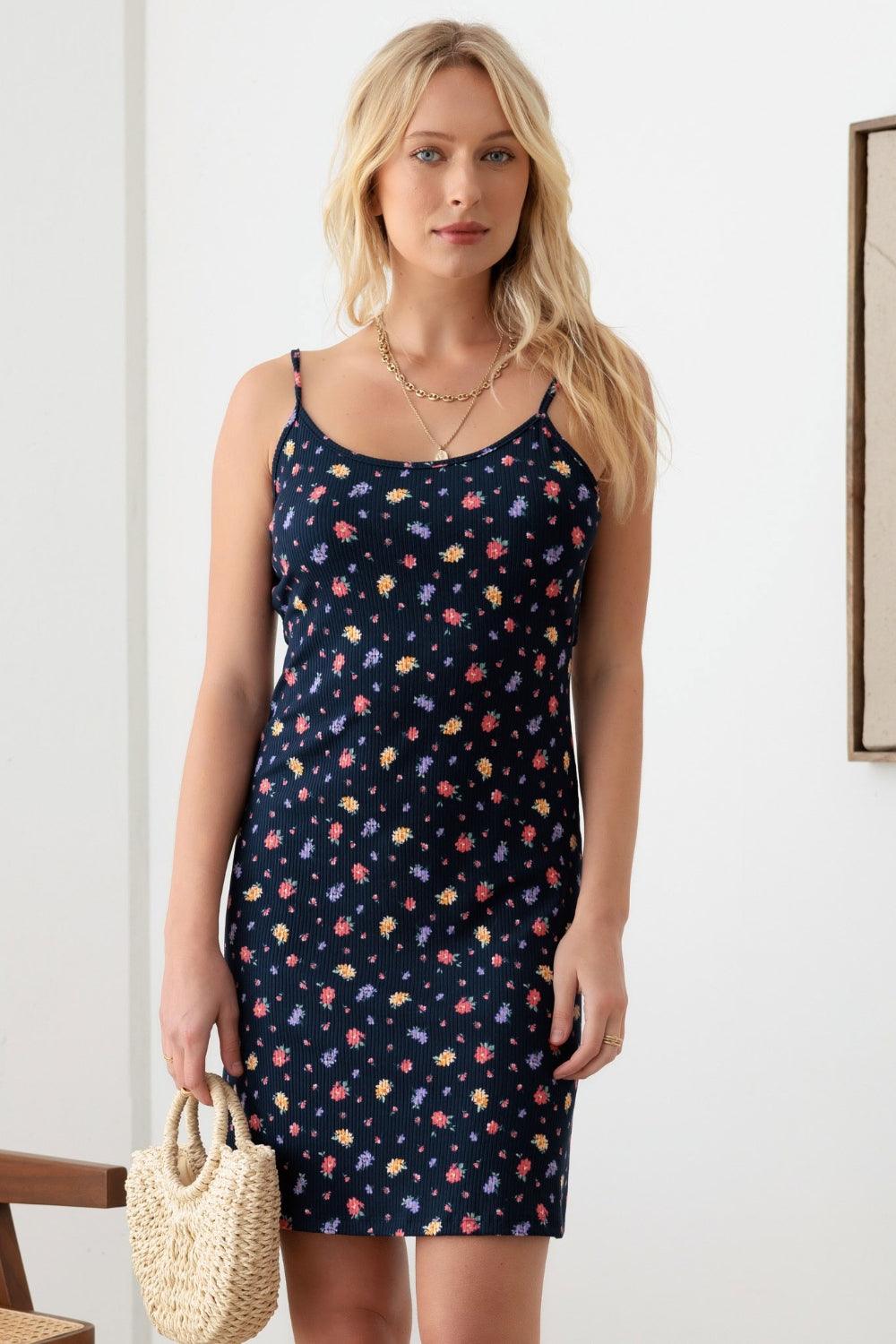 GILLI Floral Ribbed Tie-Back Cami Mini Dress - AMIClubwear