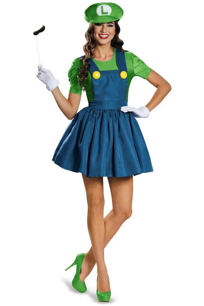 Green Blue Luigi Halloween Costume 4 Pc