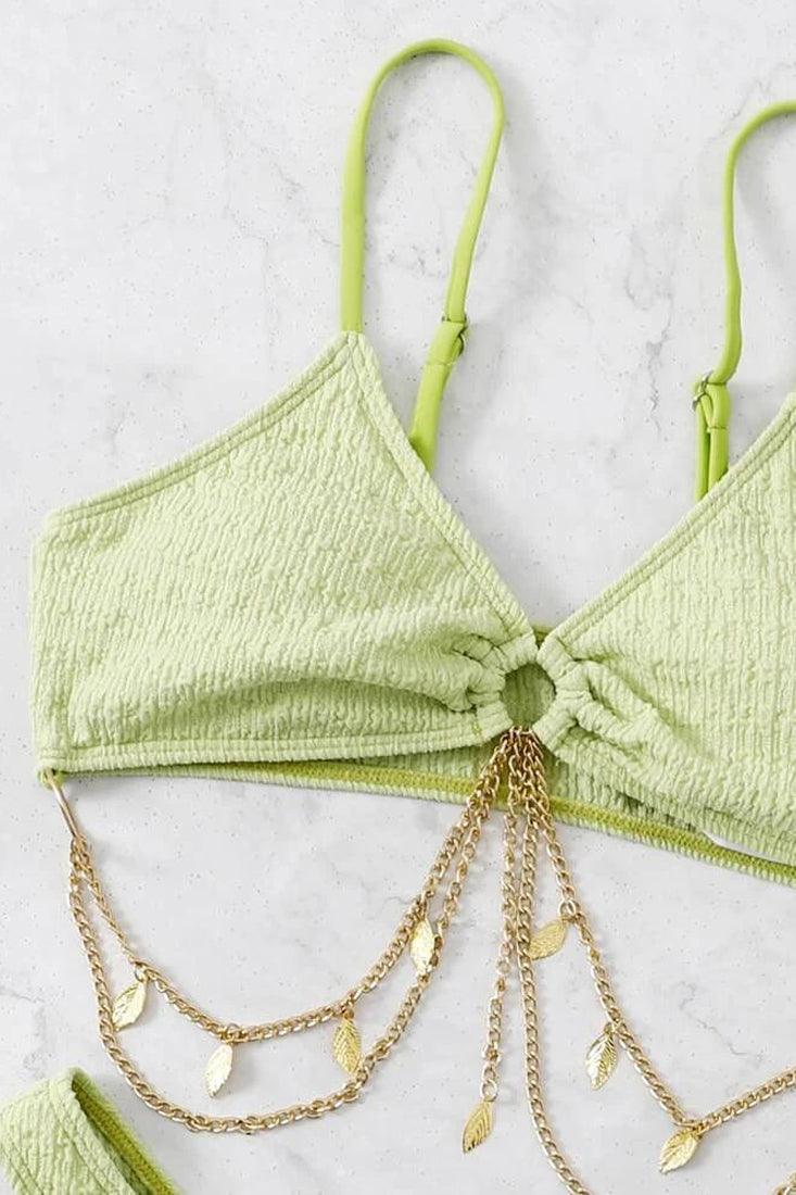 Green Gold Leaf Chain Ultra Cheeky 2Pc Bikini Swimsuit Set - AMIClubwear
