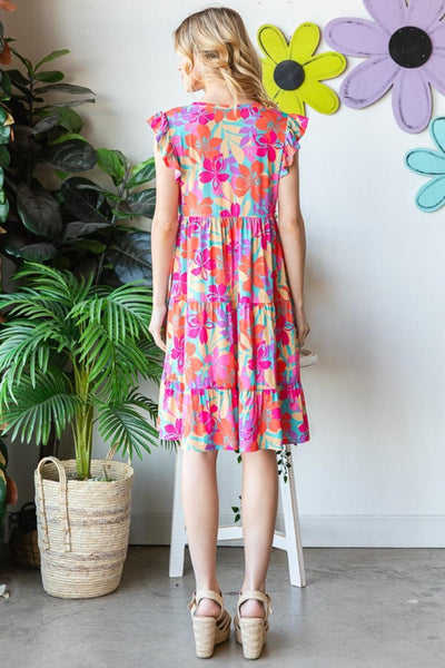 Heimish Full Size Floral Cap Sleeve Tiered Dress - AMIClubwear