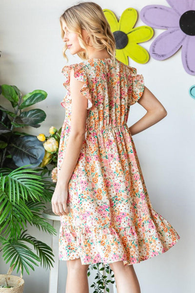 Heimish Full Size Floral Ruffled V-Neck Dress - AMIClubwear