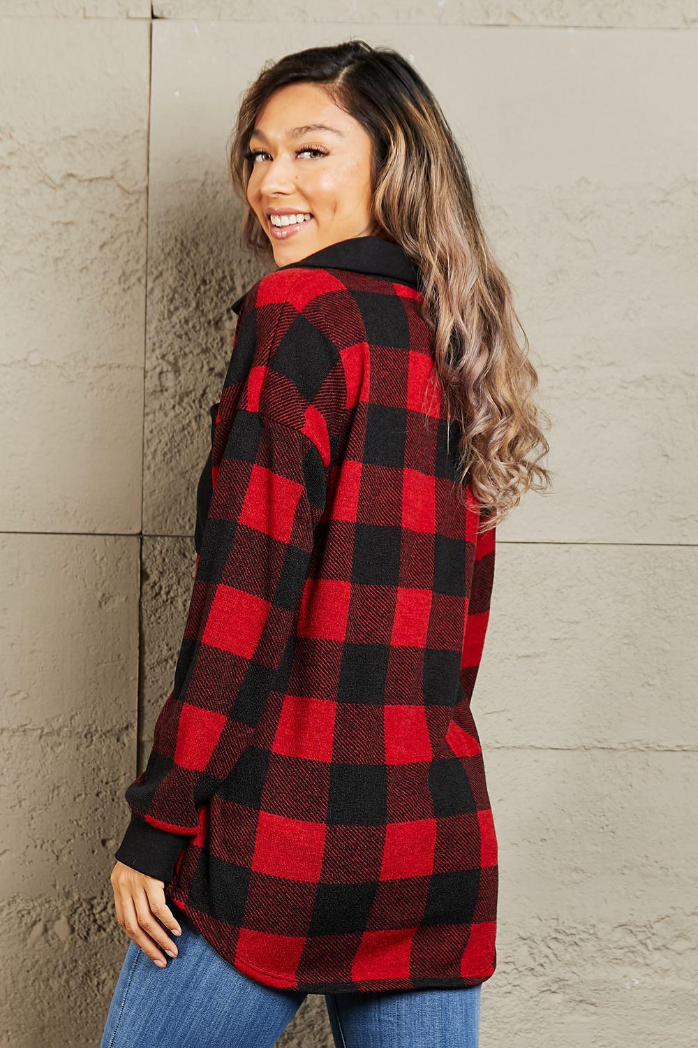 Heimish Make It Last Full Size Contrast Plaid Shacket - AMIClubwear