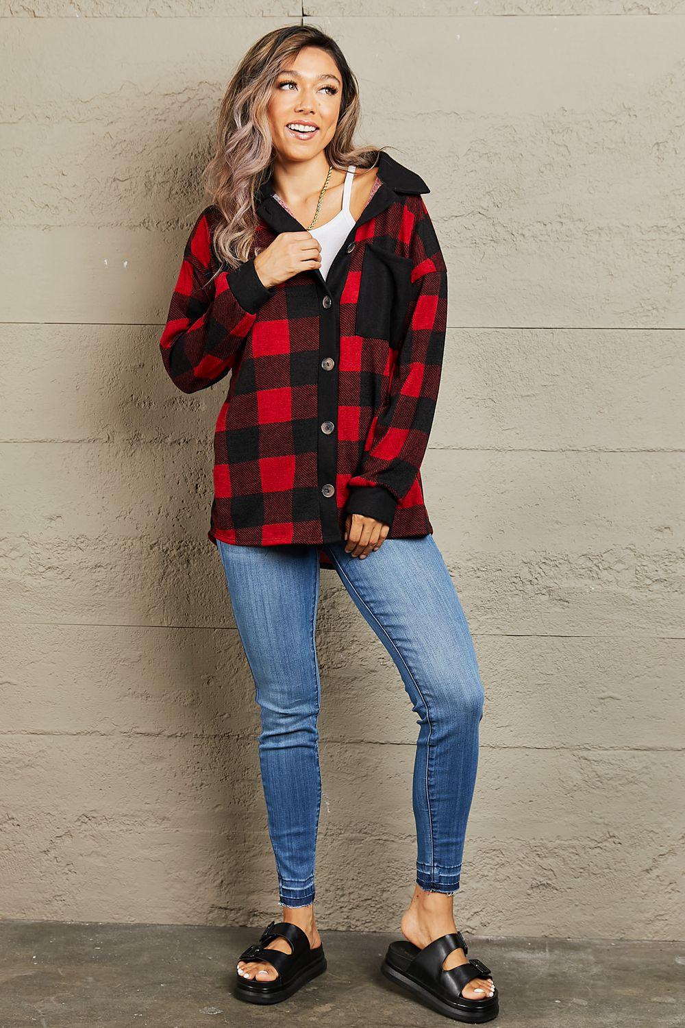 Heimish Make It Last Full Size Contrast Plaid Shacket - AMIClubwear