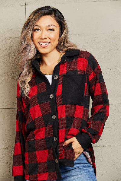 Heimish Make It Last Full Size Contrast Plaid Shacket - AMIClubwear