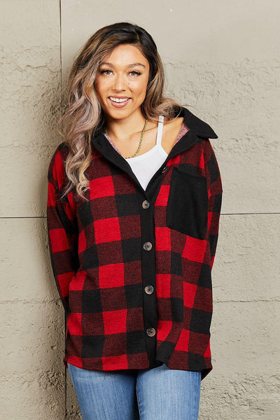 Heimish Make It Last Full Size Contrast Plaid Shacket - AMIClubwear