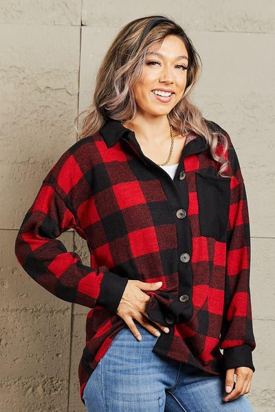 Heimish Make It Last Full Size Contrast Plaid Shacket - AMIClubwear