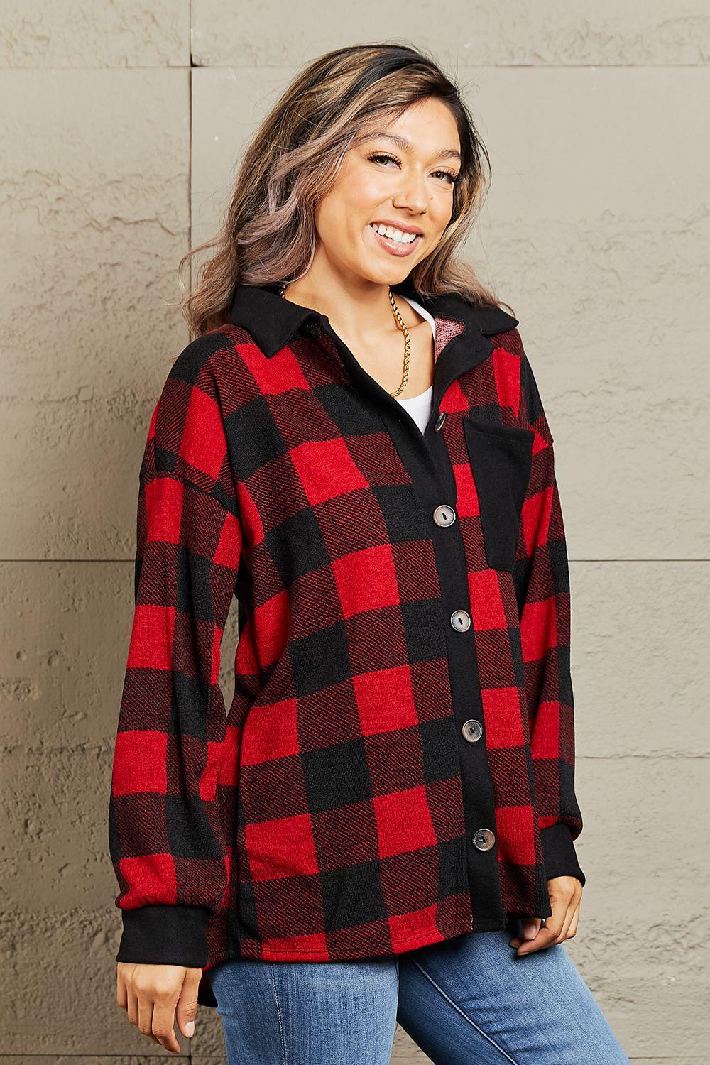 Heimish Make It Last Full Size Contrast Plaid Shacket - AMIClubwear