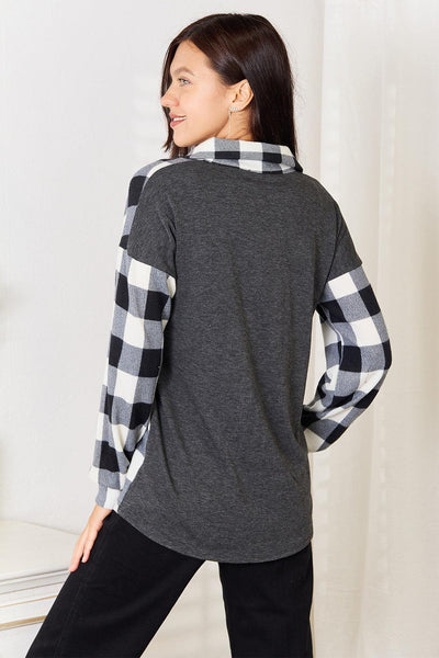 Heimish Solid Plaid Contrast Shacket - AMIClubwear