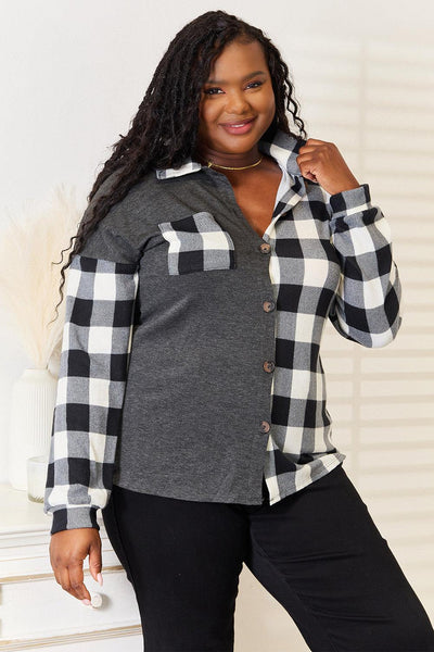 Heimish Solid Plaid Contrast Shacket - AMIClubwear