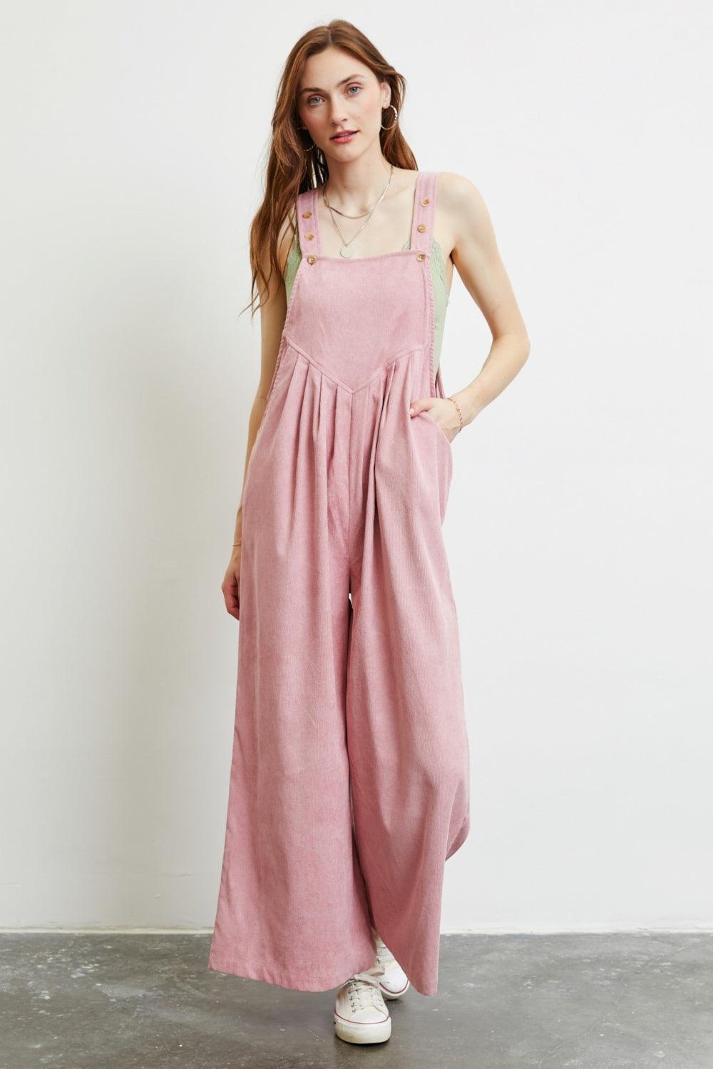 HEYSON Full Size Corduroy Sleeveless Wide-Leg Overall - AMIClubwear