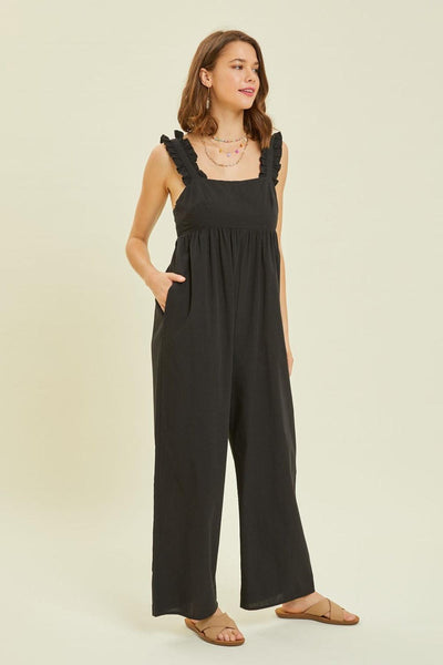 HEYSON Full Size Ruffled Strap Back Tie Wide Leg Jumpsuit - AMIClubwear