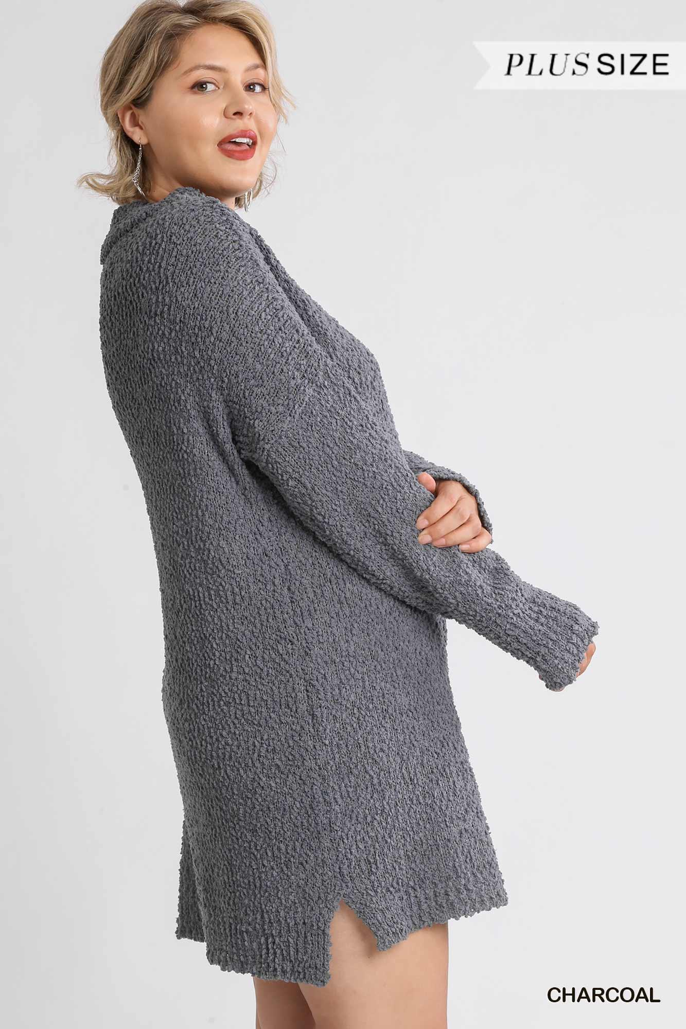 High Cowl Neck Bouclé Long Sleeve Sweater Dress - AMIClubwear