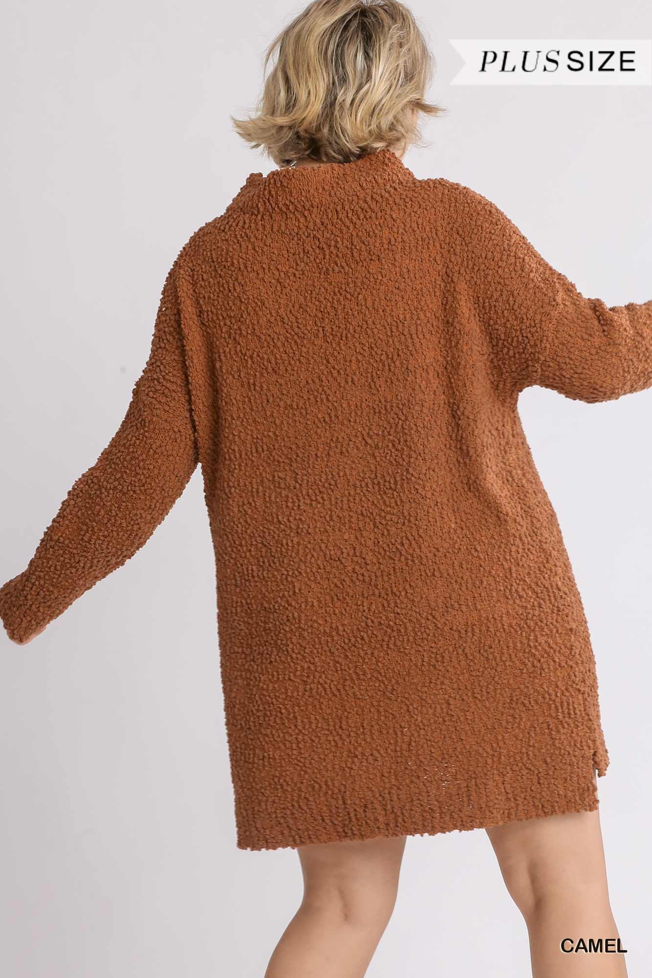 High Cowl Neck Bouclé Long Sleeve Sweater Dress - AMIClubwear