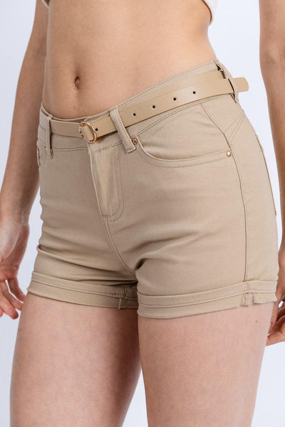 High Rise 5 Pockets Roll Up Hem Shorts - AMIClubwear