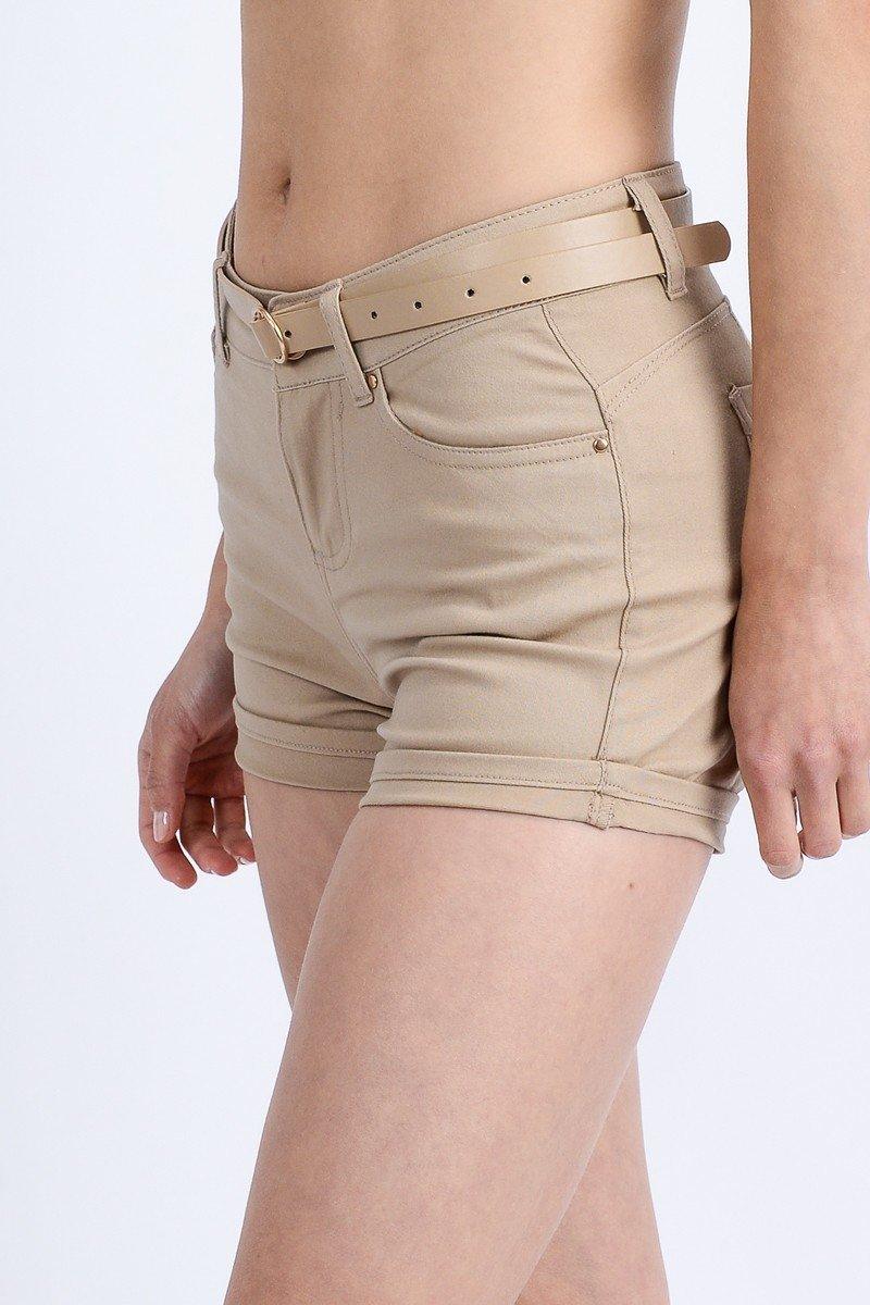 High Rise 5 Pockets Roll Up Hem Shorts - AMIClubwear