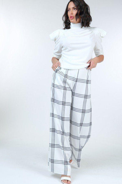 High Waist Plaid Print Wide Leg Pants - AMIClubwear