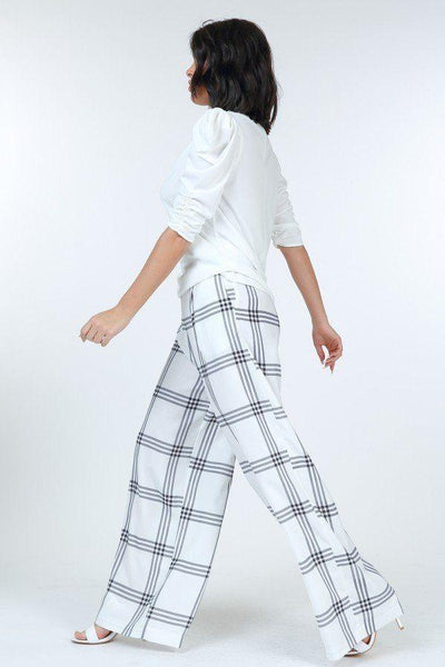 High Waist Plaid Print Wide Leg Pants - AMIClubwear