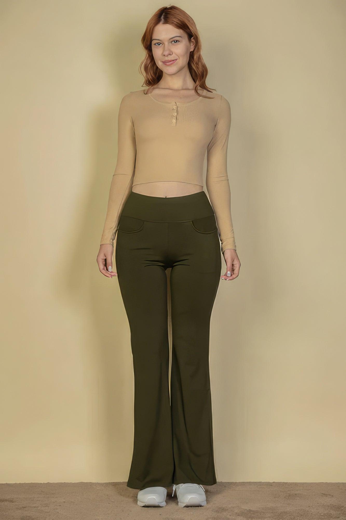 High Waisted Front Pocket Flare Pants - AMIClubwear