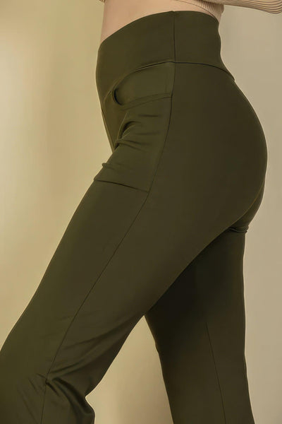 High Waisted Front Pocket Flare Pants - AMIClubwear