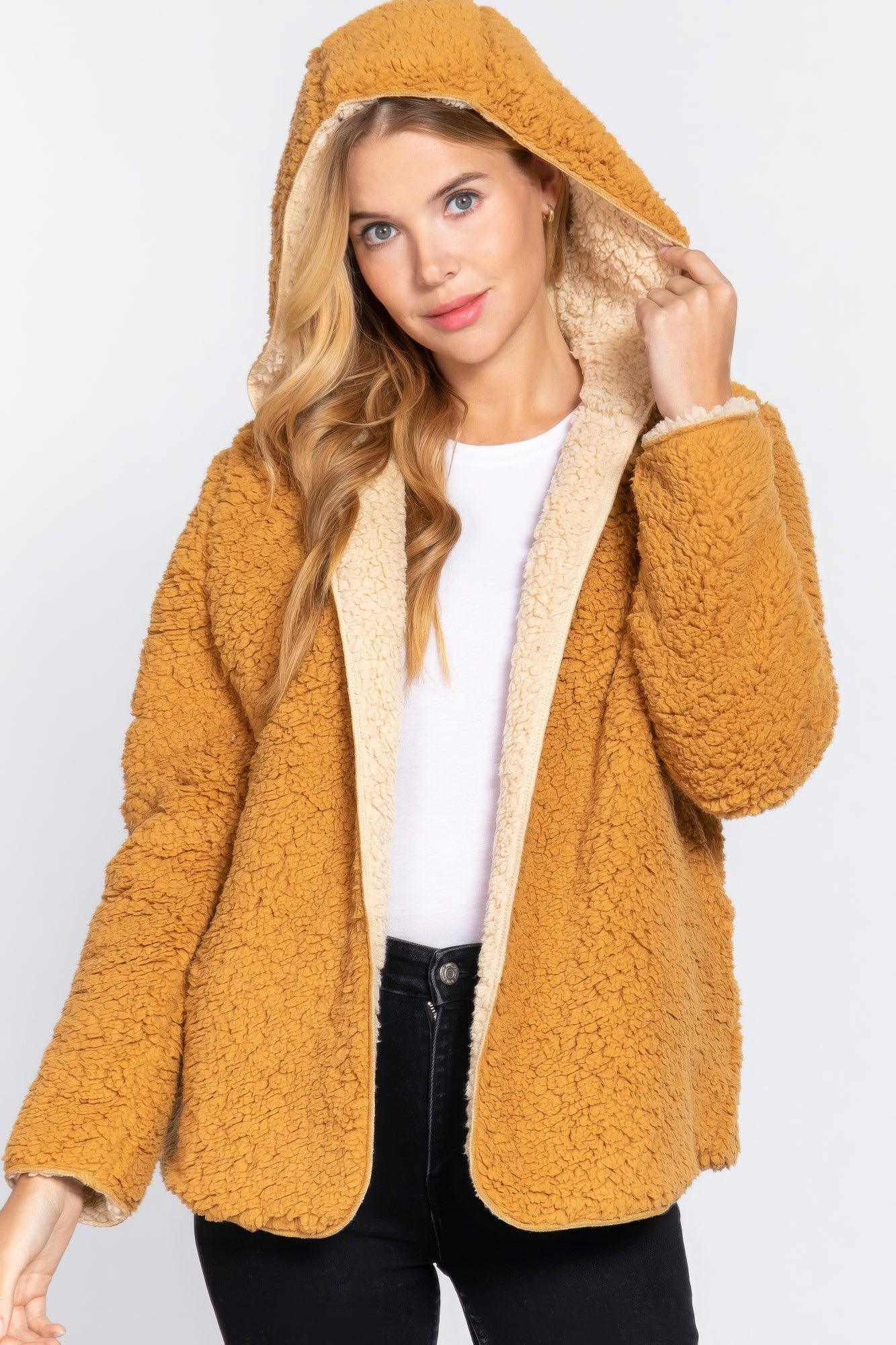 Hoodie Faux Fur Reversible Jacket - AMIClubwear