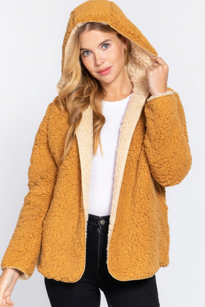 Hoodie Faux Fur Reversible Jacket - AMIClubwear