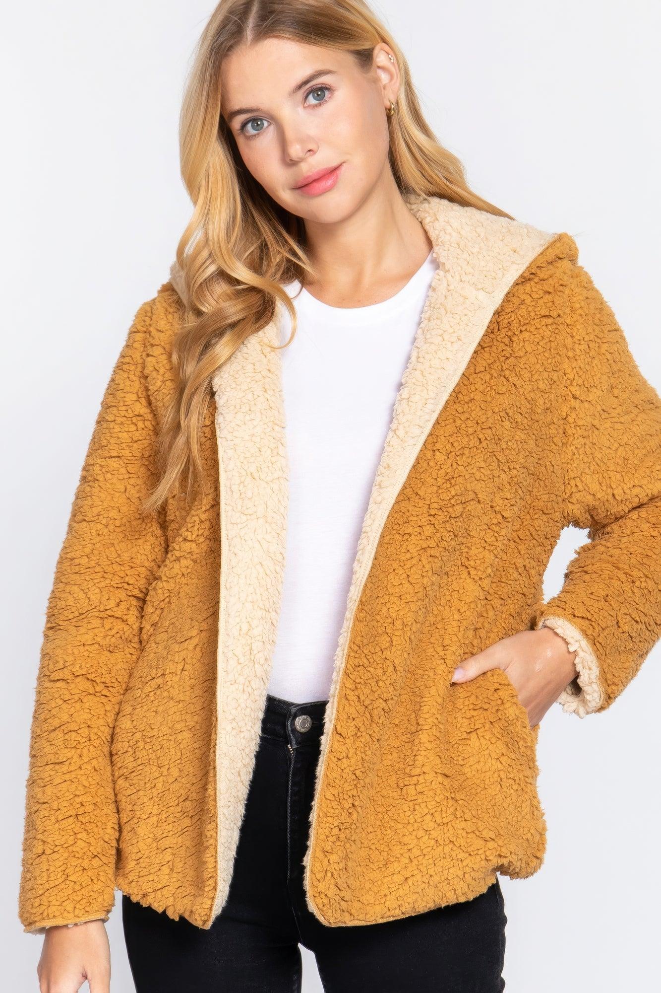 Hoodie Faux Fur Reversible Jacket - AMIClubwear