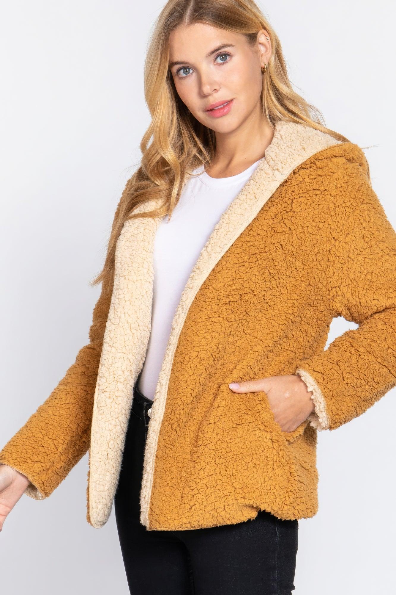 Hoodie Faux Fur Reversible Jacket - AMIClubwear