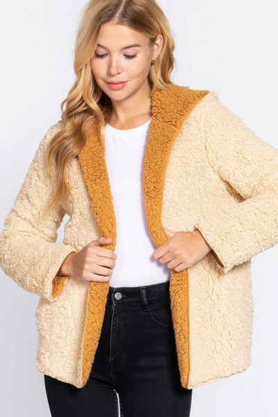 Hoodie Faux Fur Reversible Jacket - AMIClubwear