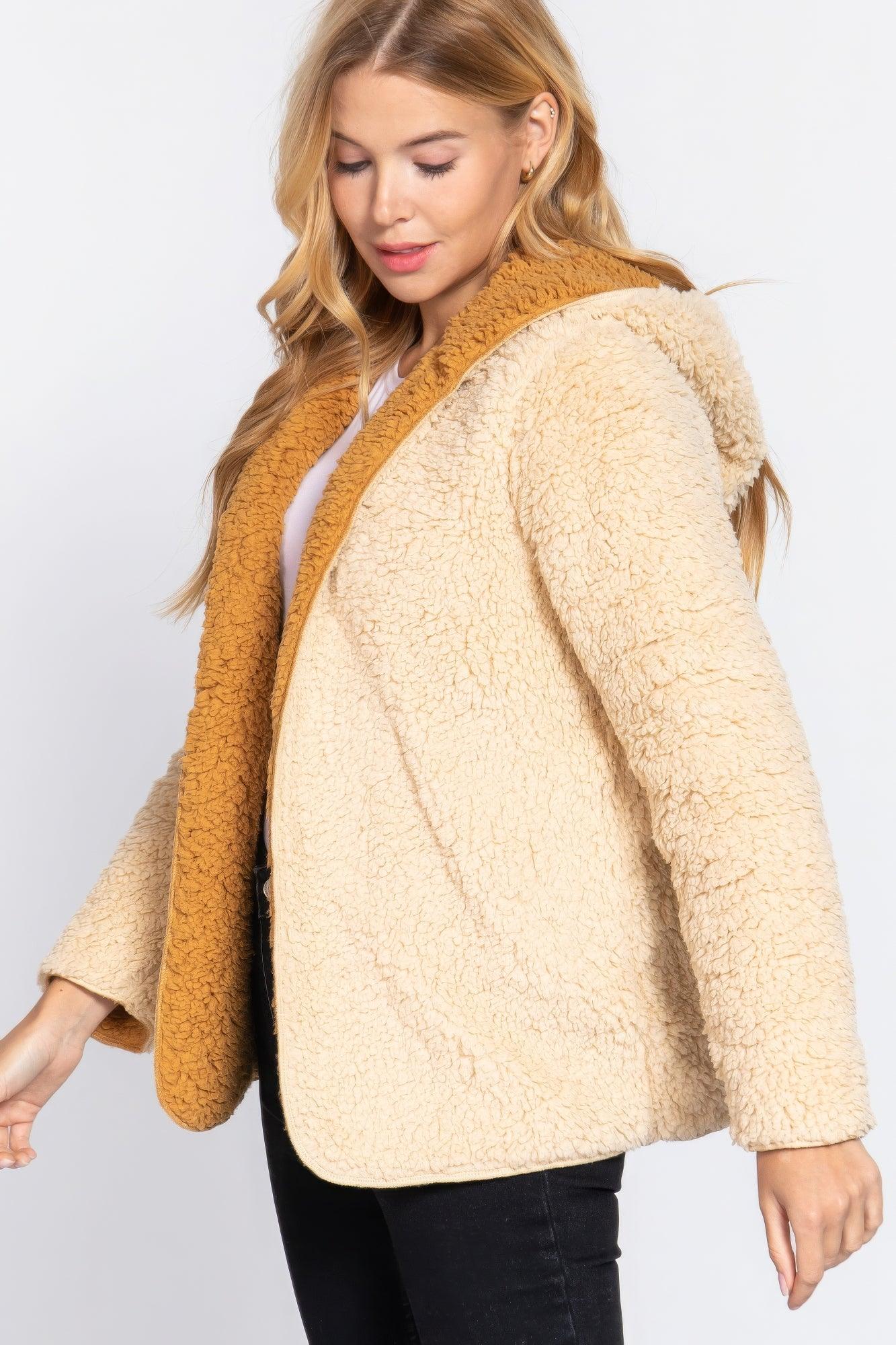 Hoodie Faux Fur Reversible Jacket - AMIClubwear