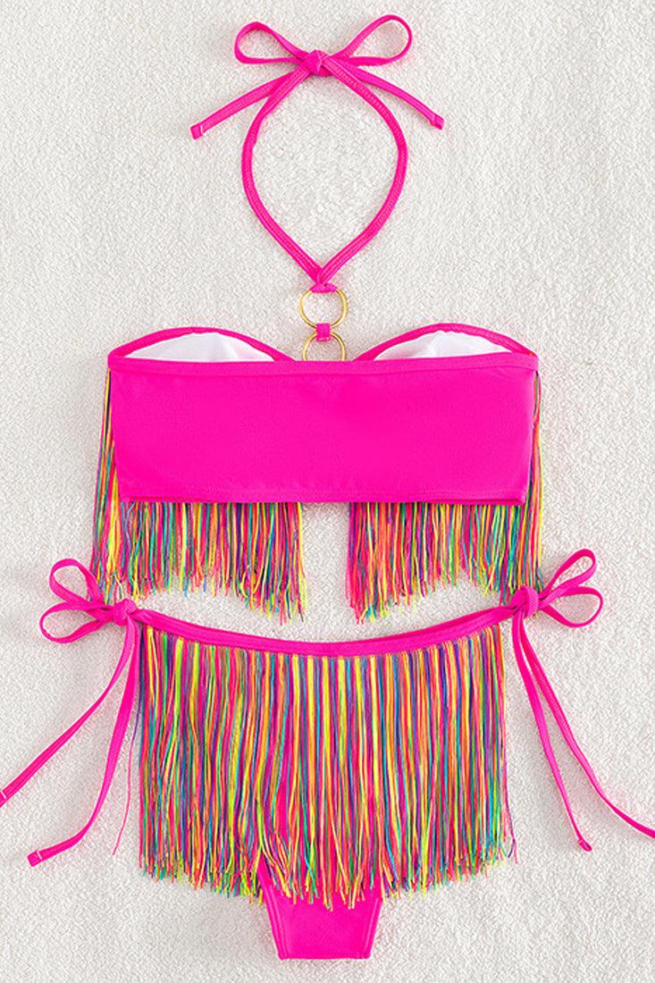 Hot Pink Multi Fringe Two Piece Cheeky Swimsuit - AMIClubwear