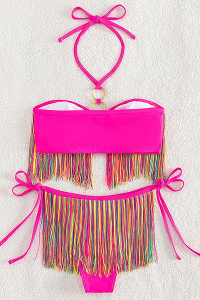 Hot Pink Multi Fringe Two Piece Cheeky Swimsuit - AMIClubwear